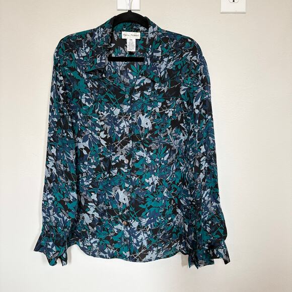 Rena Rowan Womens Size 18W Button Up Shirt 100% Silk Vintage Floral Top Career - Picture 12 of 12